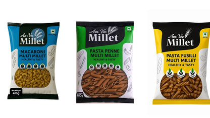Aarvee Millet Pasta Macaroni and Fusilli (Pack of 3 - 1200g)