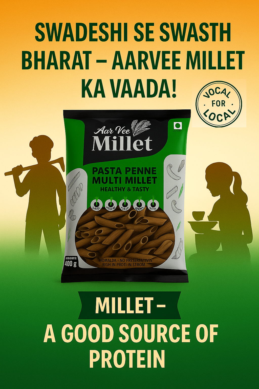 Aarvee Millet Macaroni & Penne Pasta ( Pack of 2, 800g)