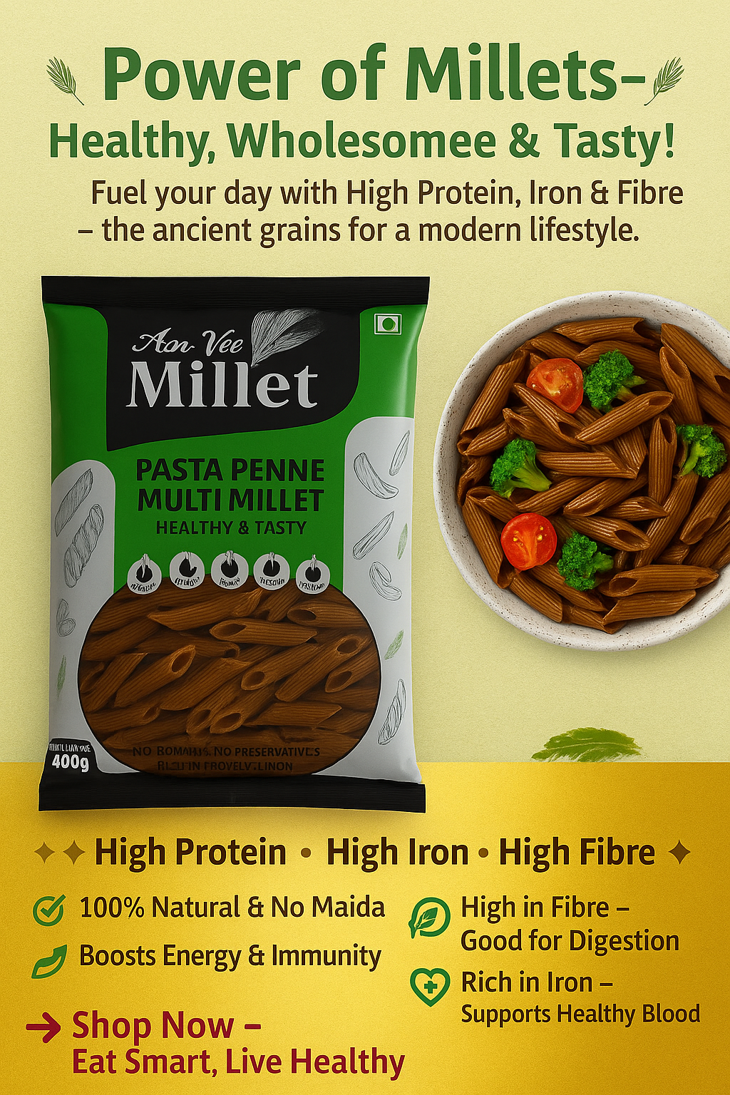 Aarvee Millet Macaroni & Penne Pasta ( Pack of 2, 800g)