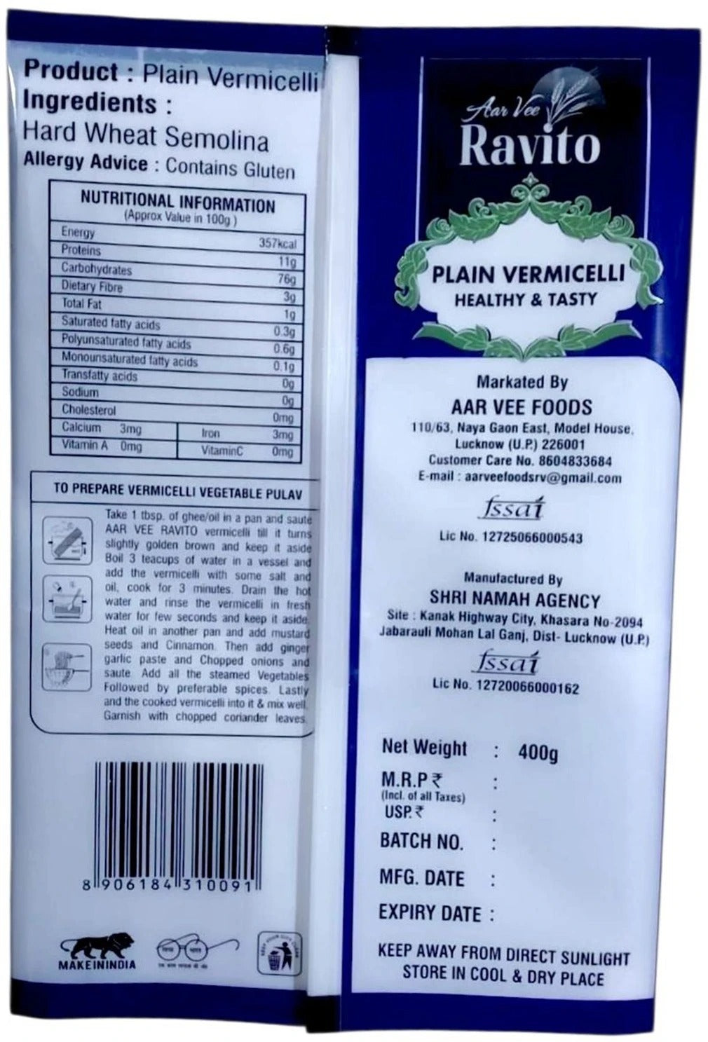 Aarvee Ravito Plain Vermicelli 400g