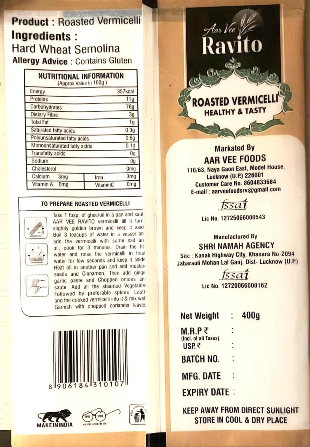 Aarvee Ravito Roasted Vermicelli 400g