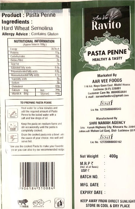 Aarvee Ravito Penne Pasta 400g