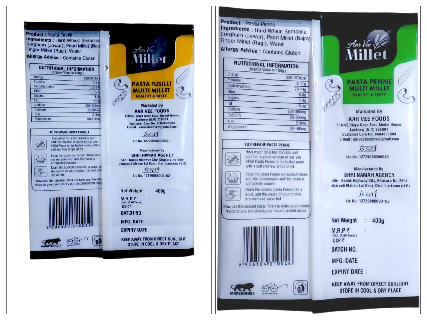 Aarvee Millet Macaroni & Penne Pasta ( Pack of 2, 800g)