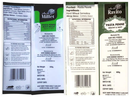 Aarvee Millet Penne Pasta & Ravito Pasta ( pack of 2, 800g)
