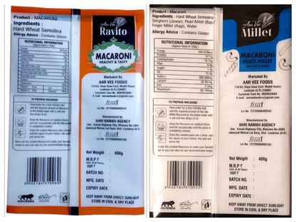 Aarvee Millet Macaroni & Ravito Macaroni ( Pack of 2,800g)
