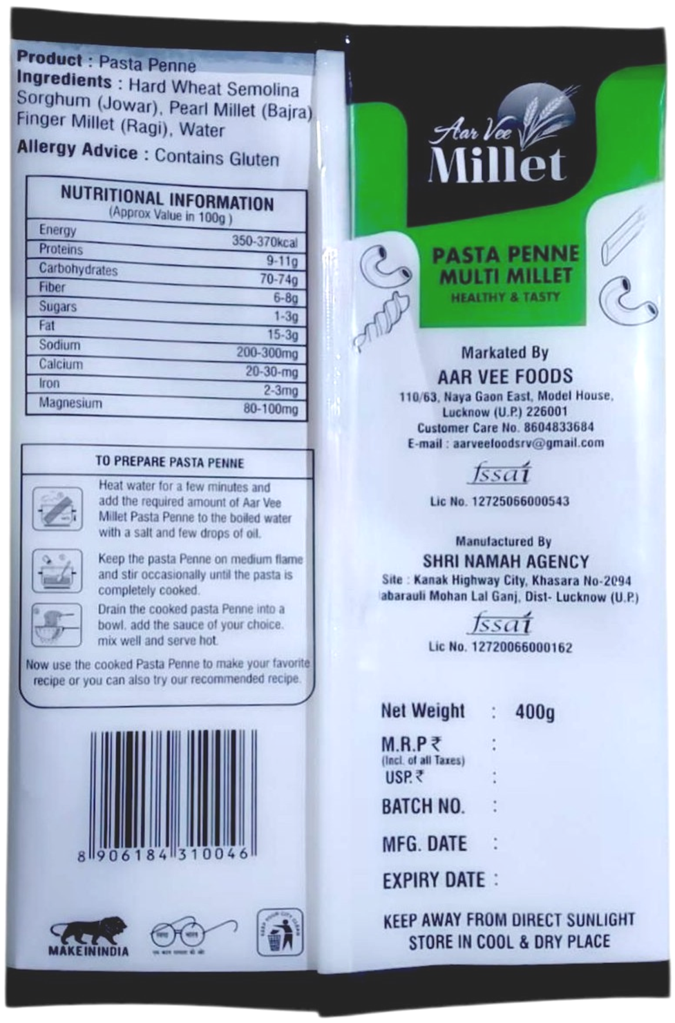 Aarvee Millet Penne Pasta 400g